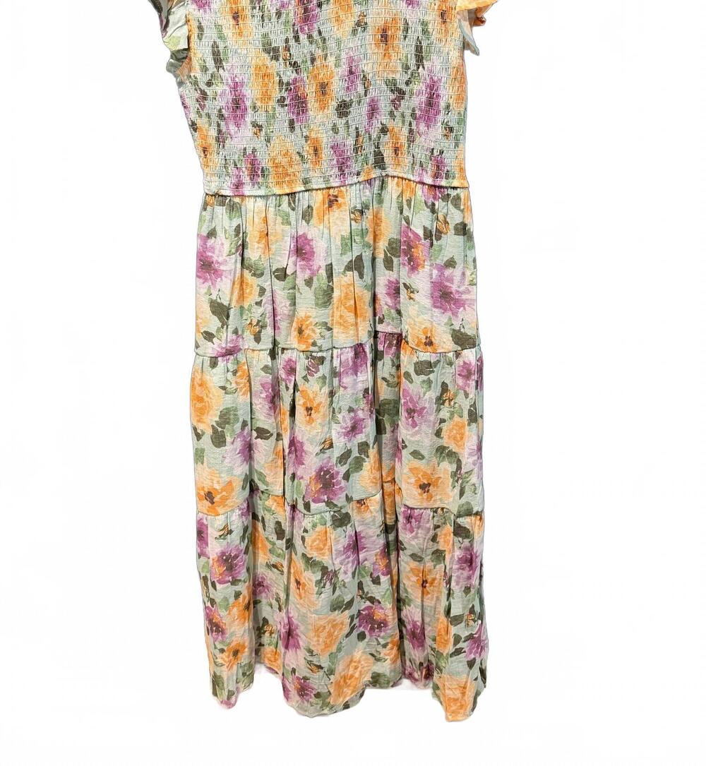 NEW BLU PEPPER women's smocked midi dress in floral mint